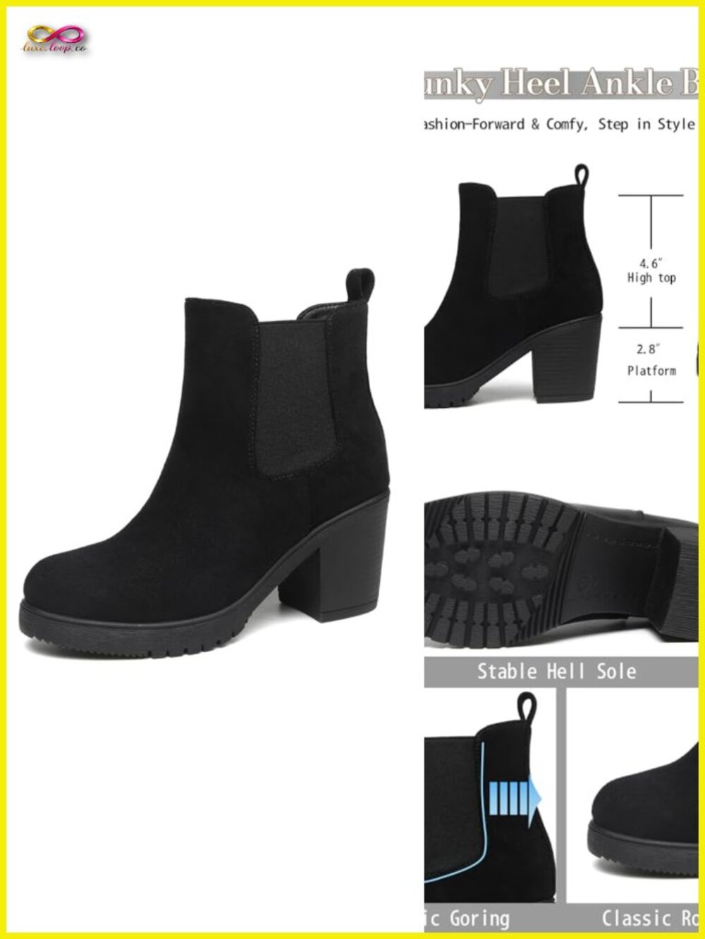 Vegan Leather Chunky Heel Ankle Boots Chelsea Ankle Booties Women's Boot